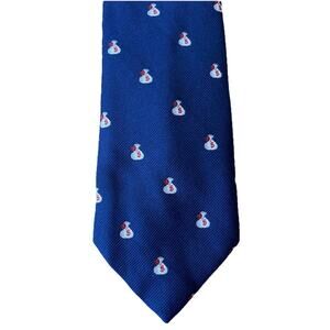 VTG Men's Money Bag Tie Pattern Blue Dollars Corporate Necktie G.P. Harvale & Co